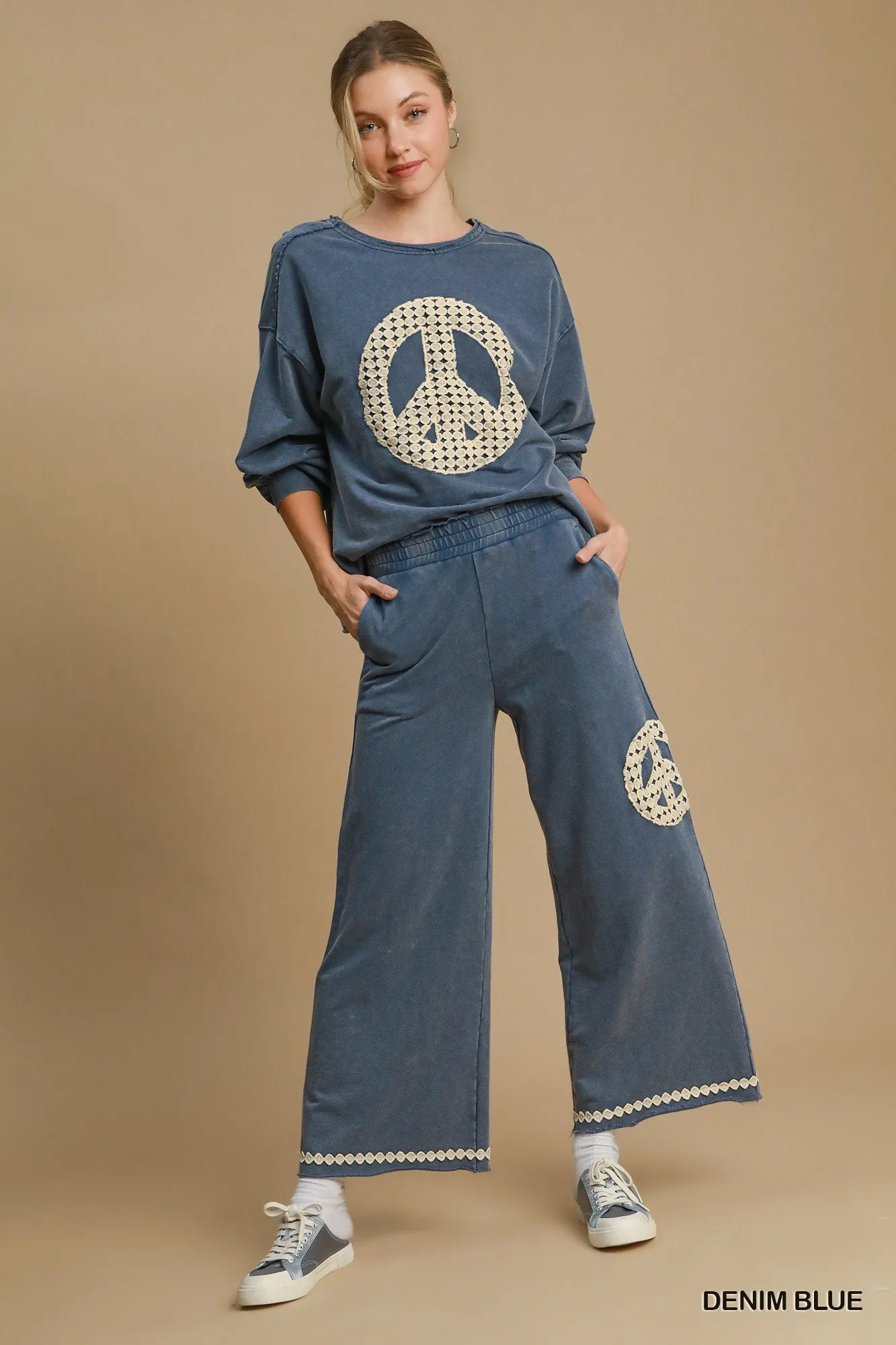 Blair Peace Lace Applique Top - Denim