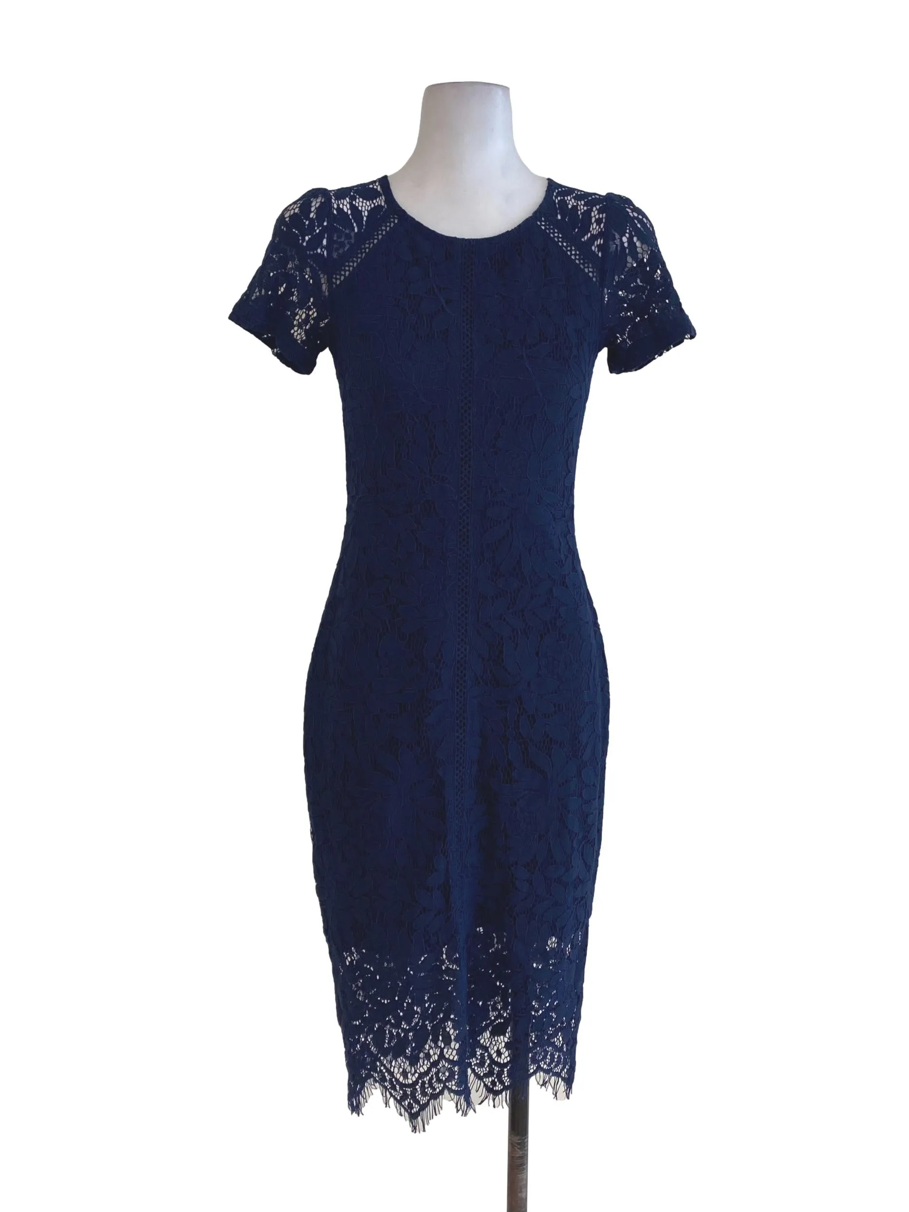 Blue Floral Laced Sheath Dress