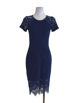 Blue Floral Laced Sheath Dress