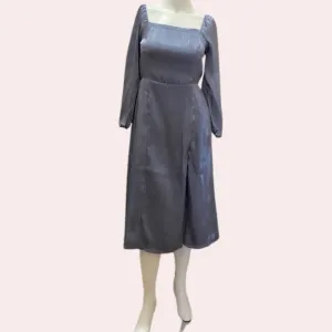 Bluish grey square neck mid-length dress