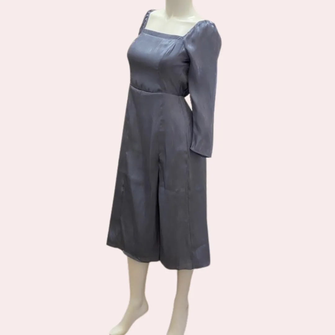 Bluish grey square neck mid-length dress