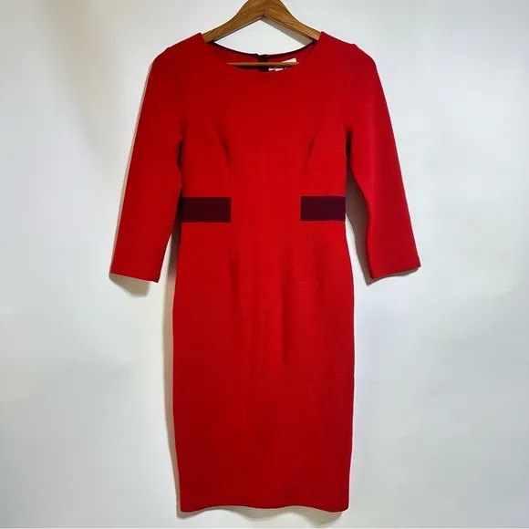 Boden red purple fitted ribbed Laura Midi Sheath Ottoman Dress size 2 petite