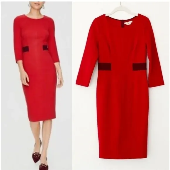 Boden red purple fitted ribbed Laura Midi Sheath Ottoman Dress size 2 petite