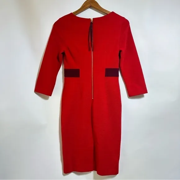 Boden red purple fitted ribbed Laura Midi Sheath Ottoman Dress size 2 petite
