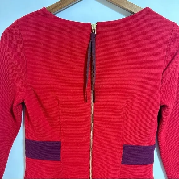 Boden red purple fitted ribbed Laura Midi Sheath Ottoman Dress size 2 petite