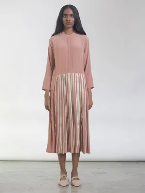 Bodice   I   Dress-This-Front-Pleated-Binding-Shirt-Dress-With-Band-Collar-Has-Full-Sleeves-And-A-Fluid-Silhouette-Made-In-100-Silk-Crepe-It-Has-Contrasting-Cream-Binding-Detail-On-The-Pleats-The-Dress-Also-Features-Pockets-On-Each-Side