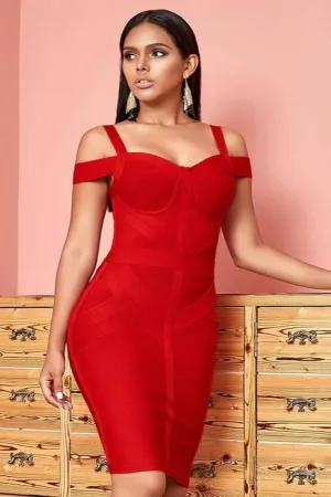 Body Contour Bustier Red Bodycon above knee Midi Dress