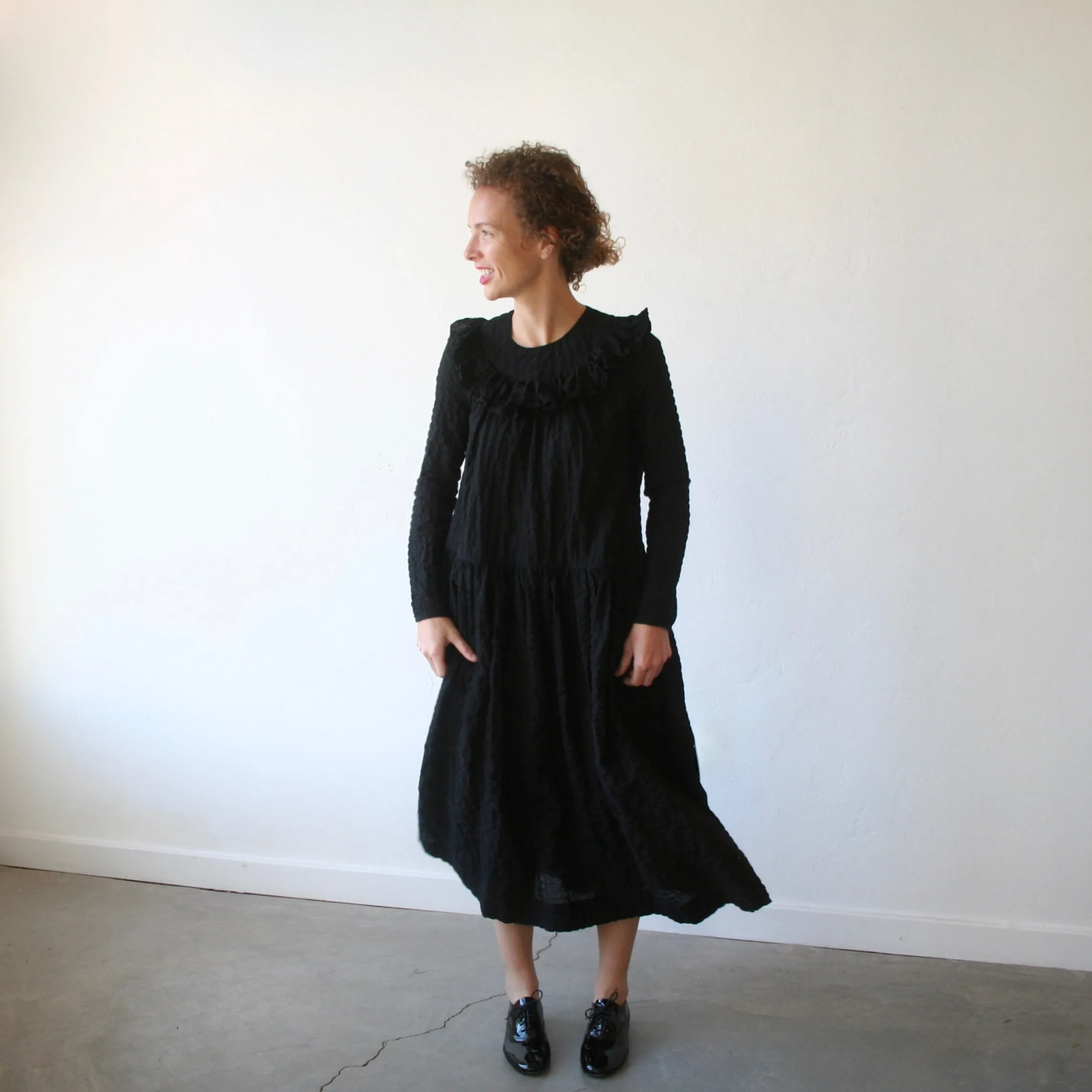 Bon Ruffle Collar Long Sleeve Dress