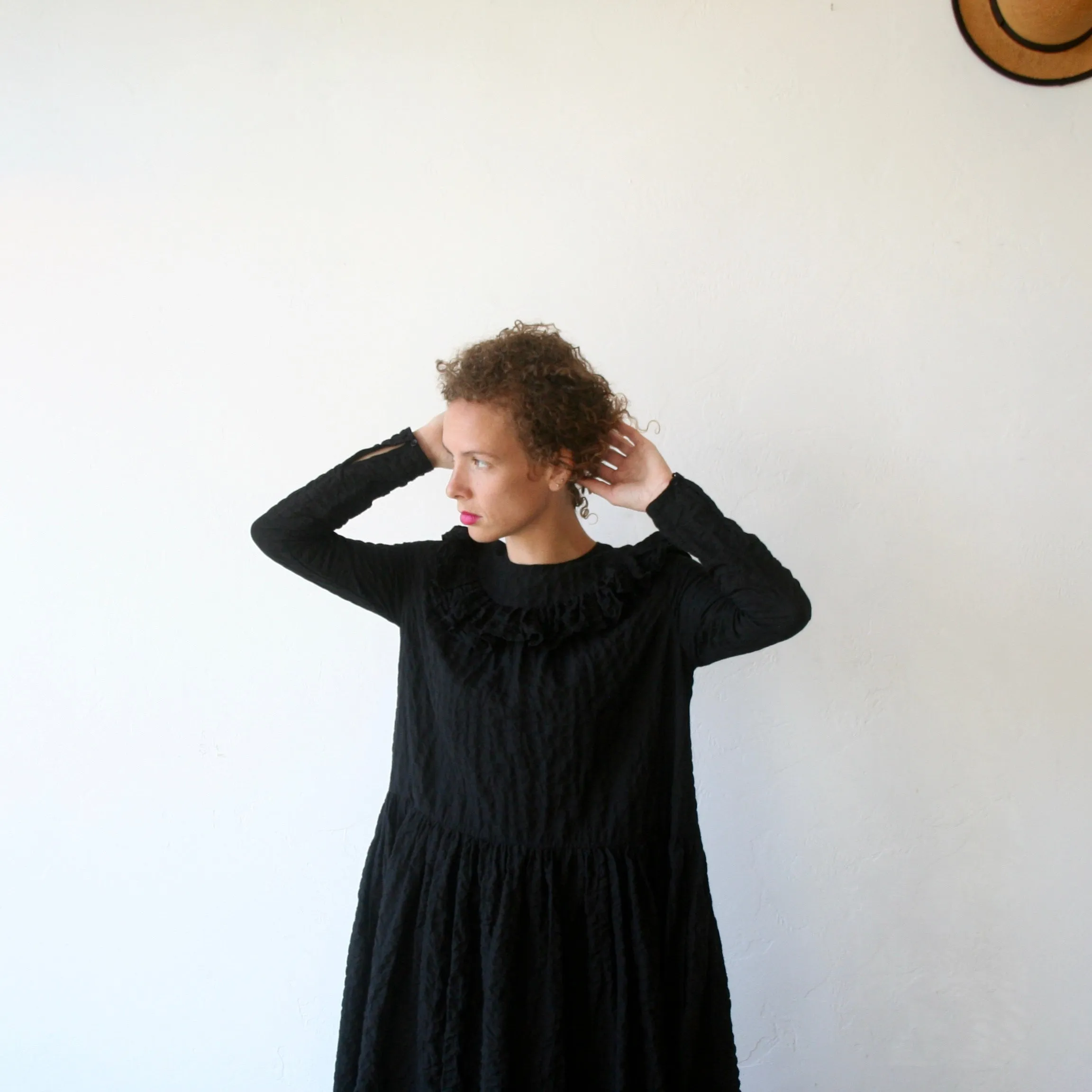 Bon Ruffle Collar Long Sleeve Dress