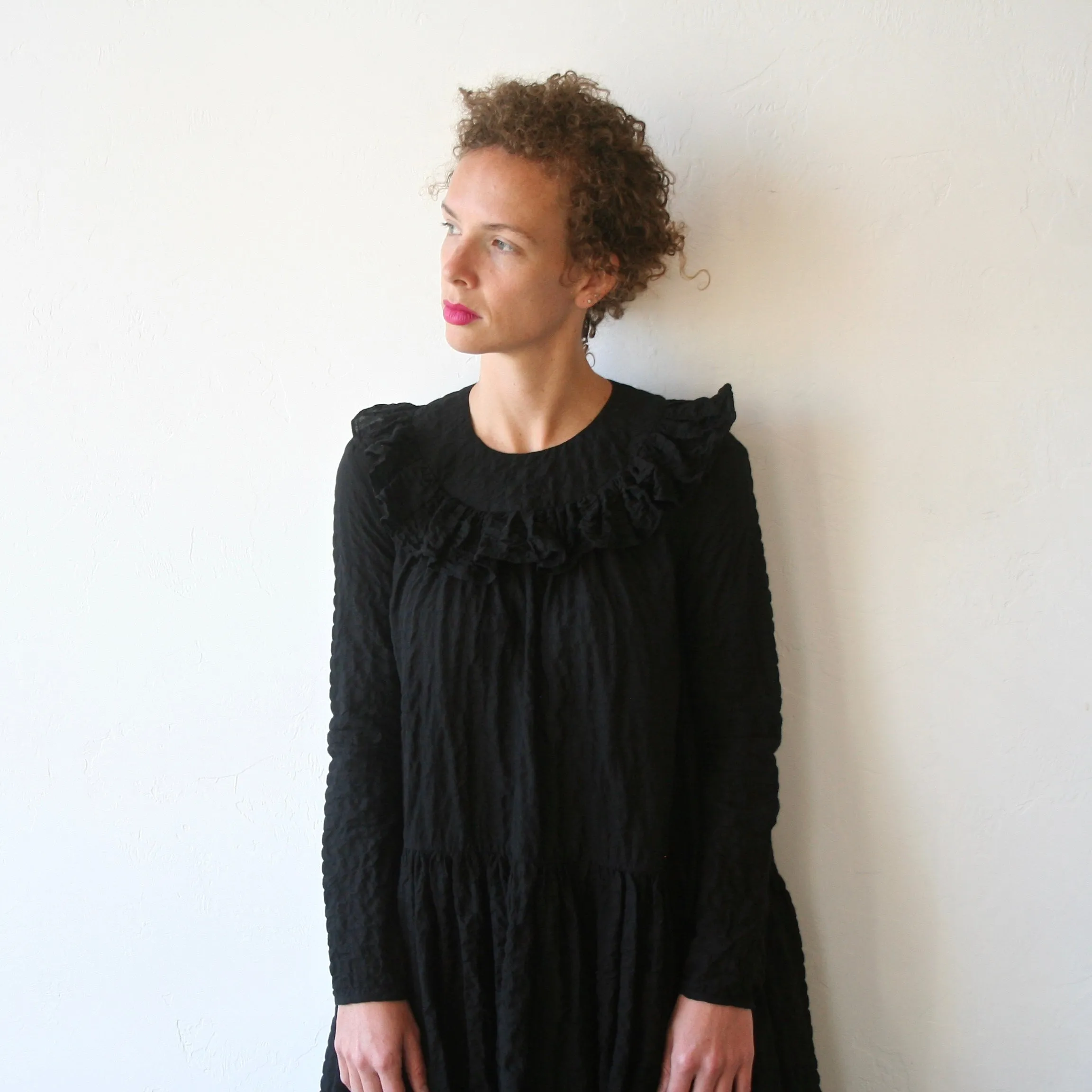 Bon Ruffle Collar Long Sleeve Dress