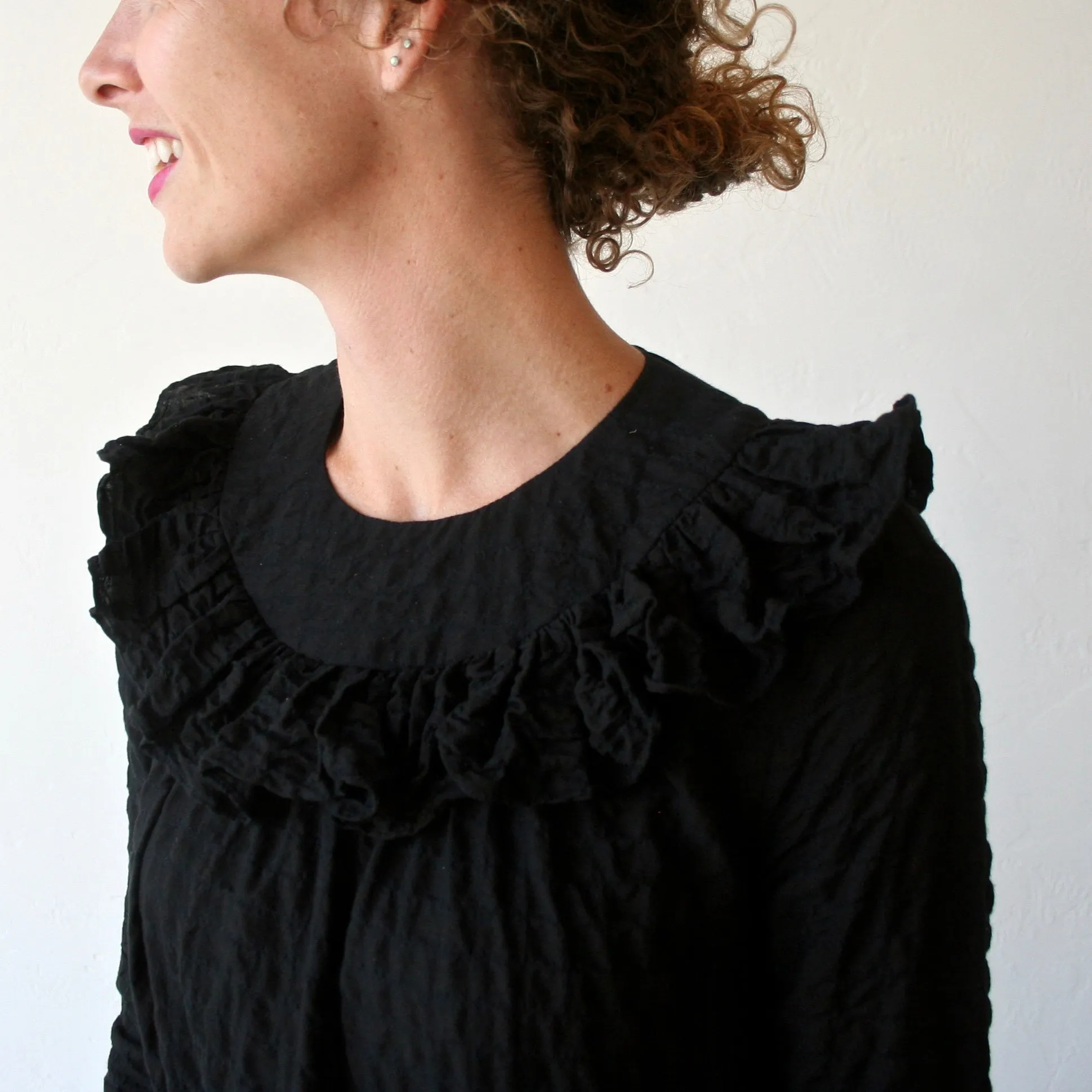 Bon Ruffle Collar Long Sleeve Dress