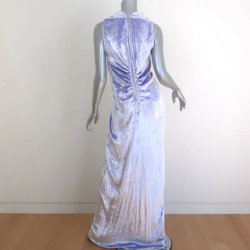 Bottega Veneta Ruched Velvet V-Neck Gown Lilac Size 38 Sleeveless Maxi Dress
