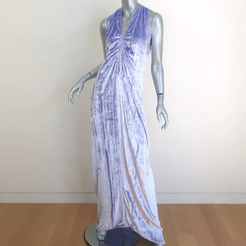 Bottega Veneta Ruched Velvet V-Neck Gown Lilac Size 38 Sleeveless Maxi Dress
