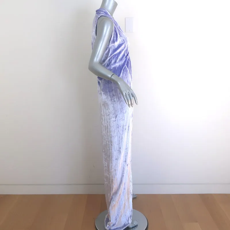 Bottega Veneta Ruched Velvet V-Neck Gown Lilac Size 38 Sleeveless Maxi Dress