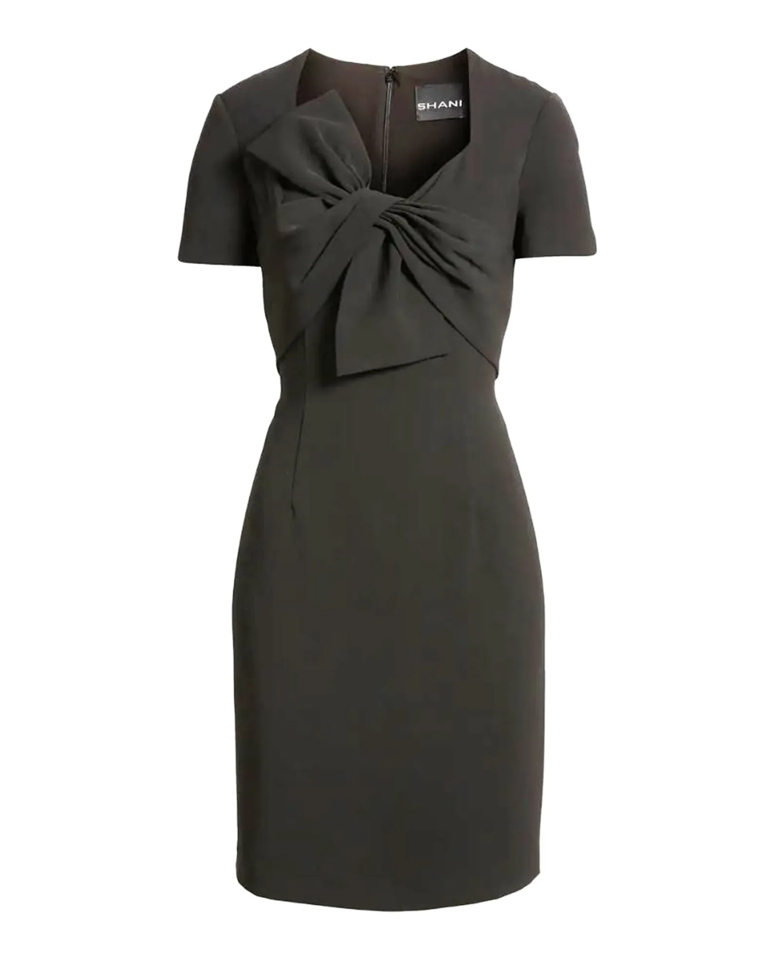Bow Detail Crepe Sheath Dress in Black
