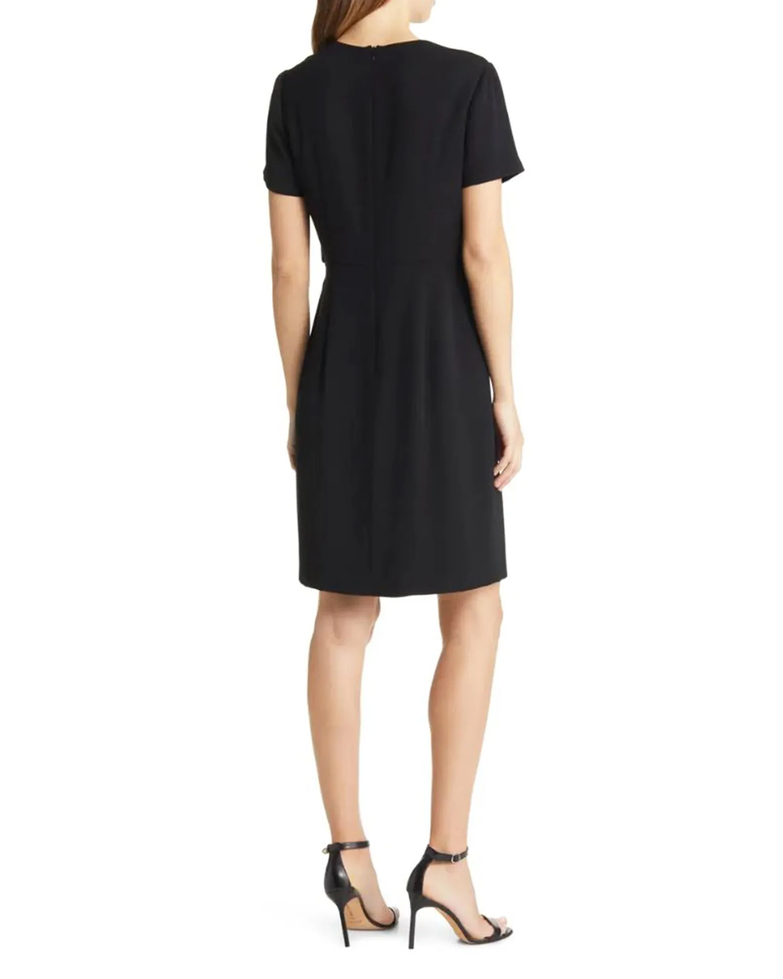 Bow Detail Crepe Sheath Dress in Black
