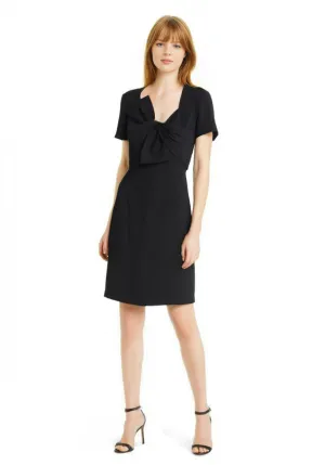 Bow Detail Crepe Sheath Dress in Black