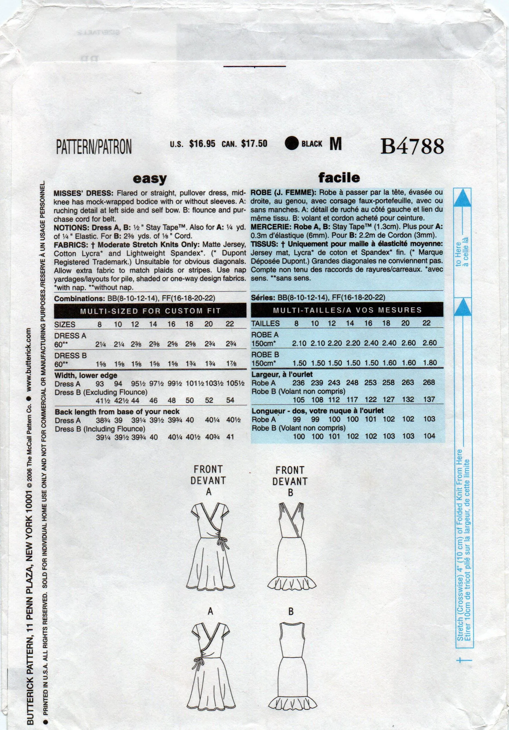 Butterick 4788 Womens MAGGY LONDON Stretch Mock Wrap Dress Out Of Print Sewing Pattern Size 8 - 14 UNCUT Factory Folded