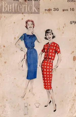 Butterick 8561 Womens Bloused Sheath Dress & Jacket 1950s Vintage Sewing Pattern Size 16 Bust 36 inches