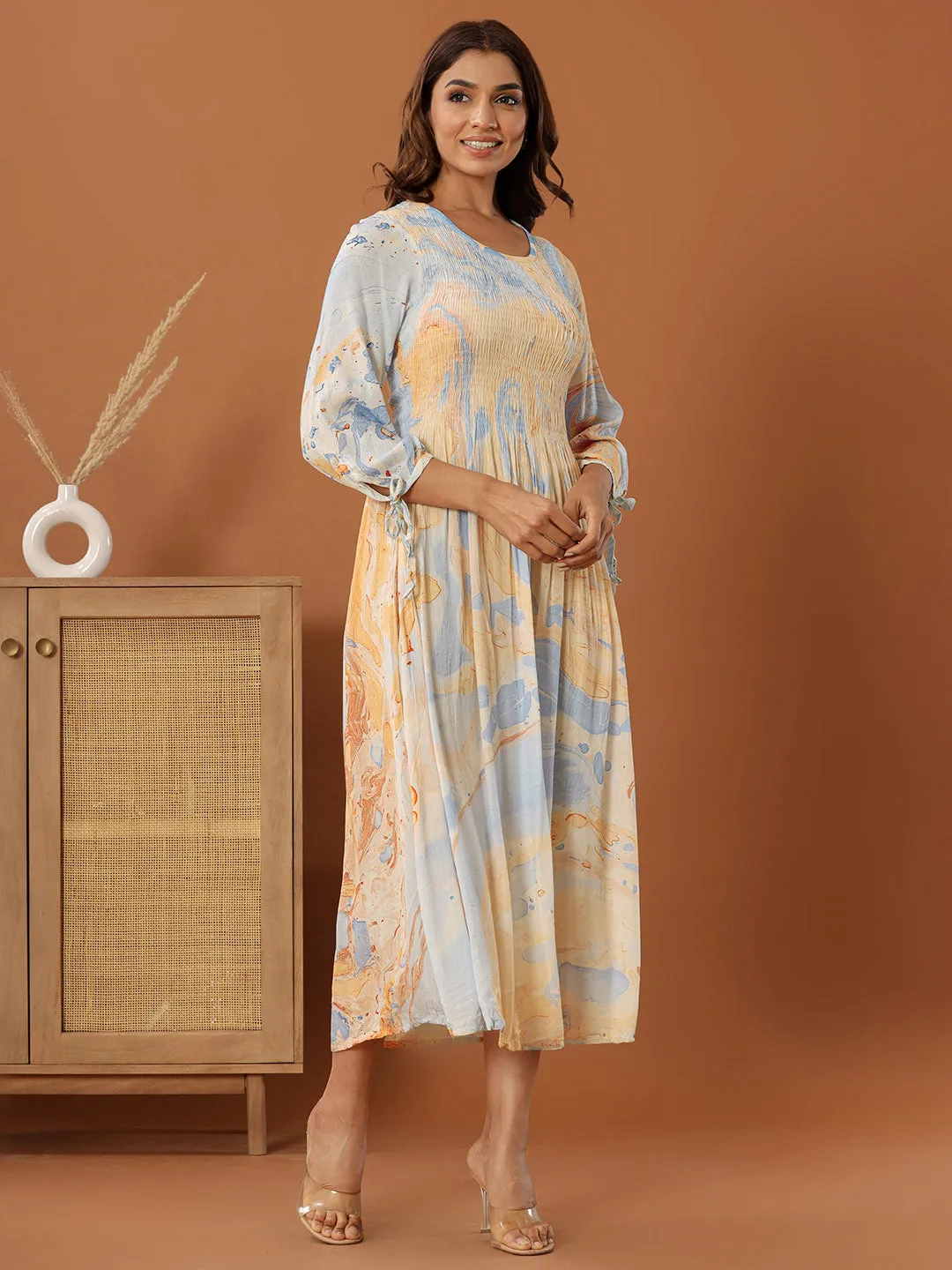 Buy Peach Comfort Fit Rayon Ethnic Dress for Women Online - Zola