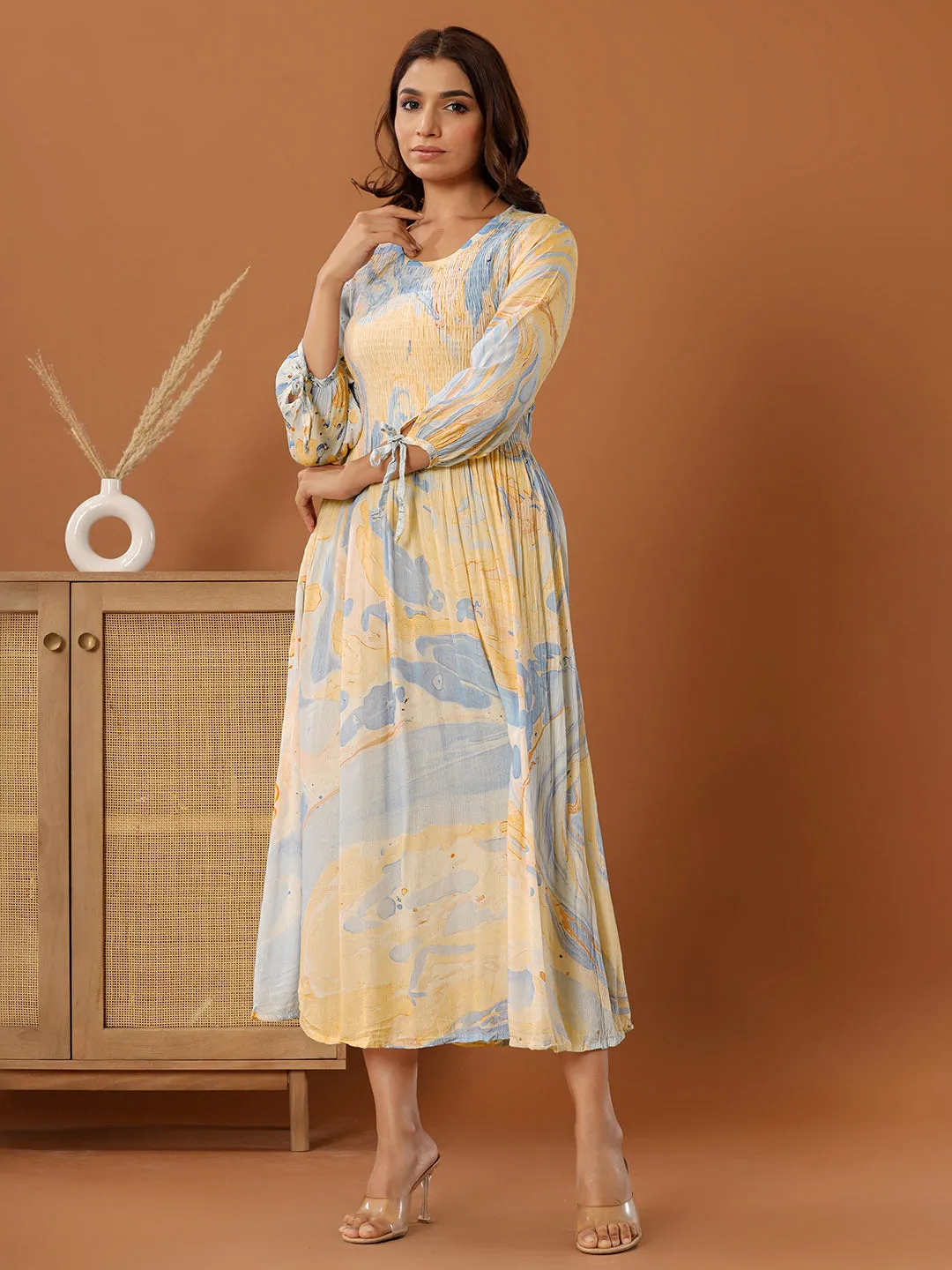 Buy Peach Comfort Fit Rayon Ethnic Dress for Women Online - Zola