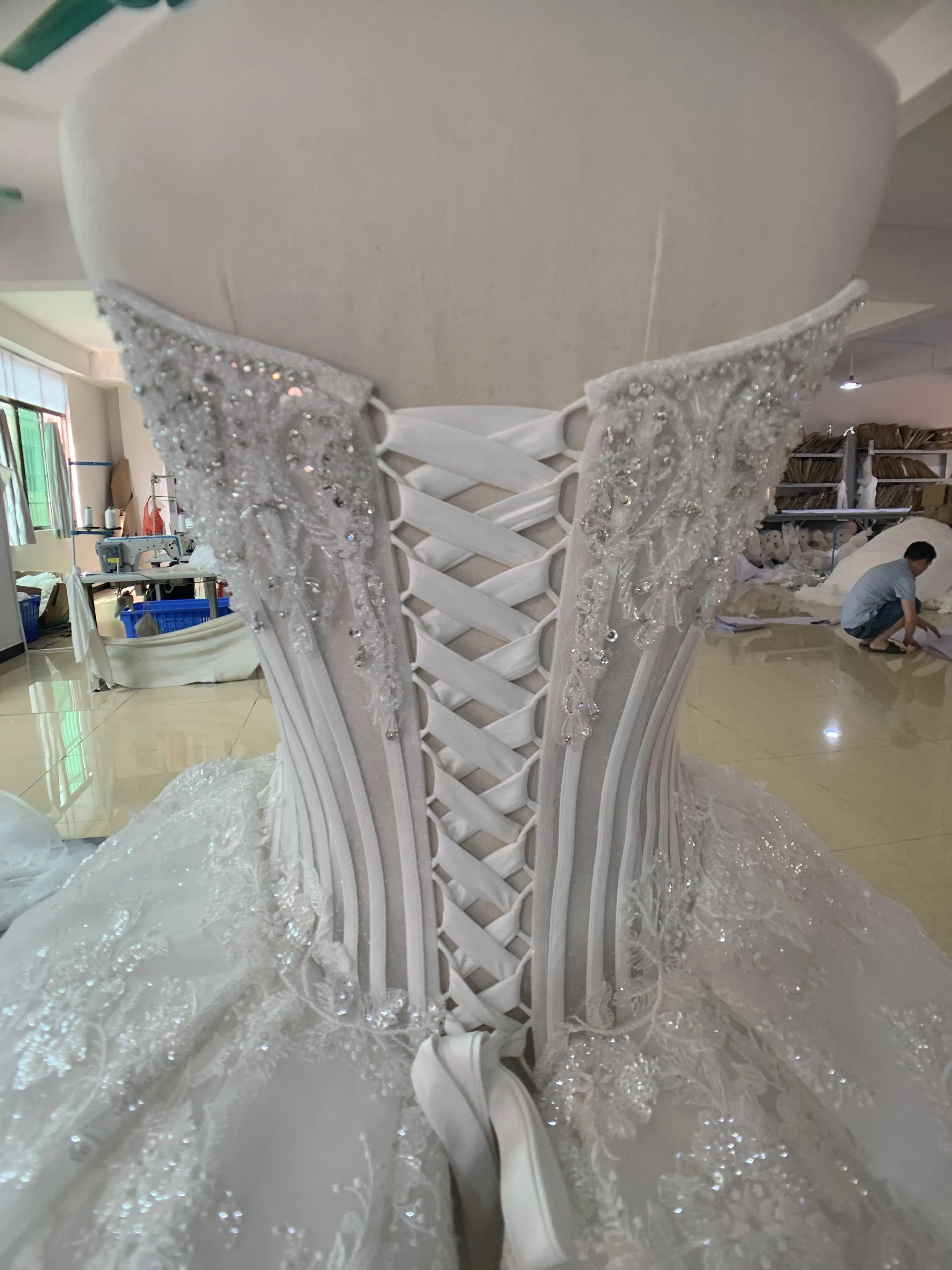 BYG fashion style strapless boning wedding dress full lace