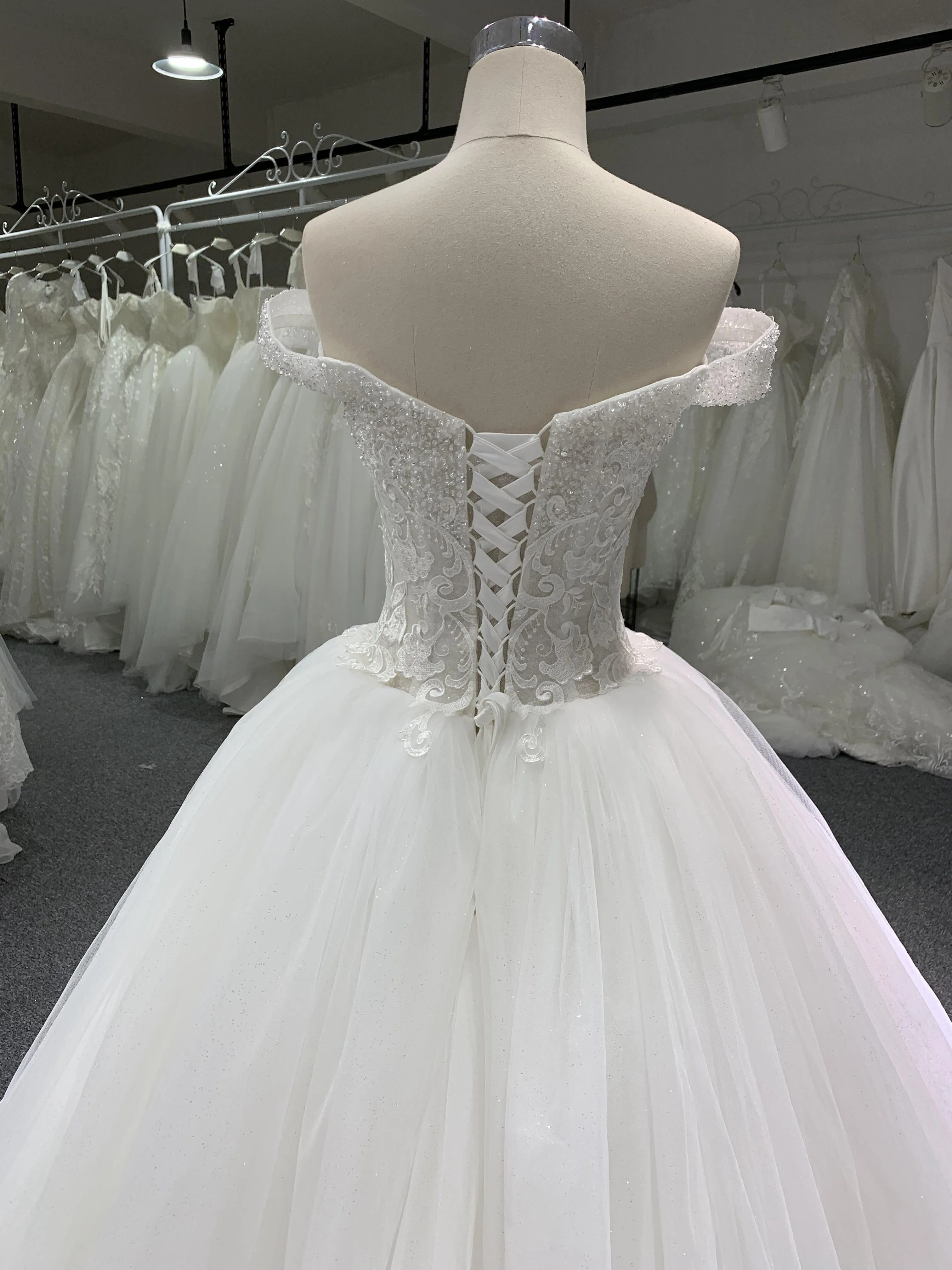 BYG luxury nice beadings wedding dress off the shoulder