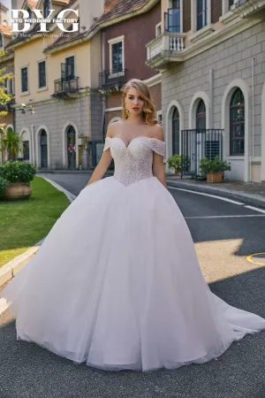 BYG #S002 off the shoulder pearls wedding dress