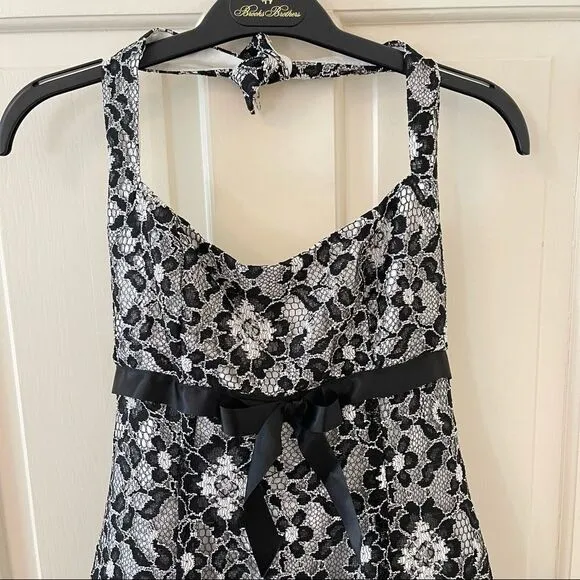 Cache Black &amp; White Lace Tulle Cocktail Dress 6 NWT