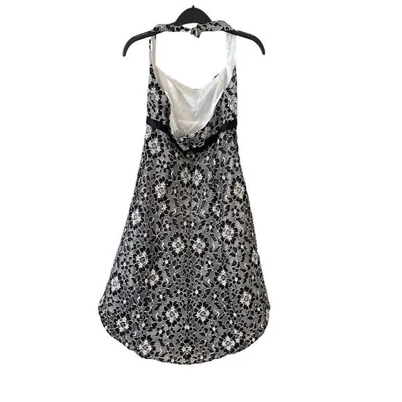 Cache Black &amp; White Lace Tulle Cocktail Dress 6 NWT