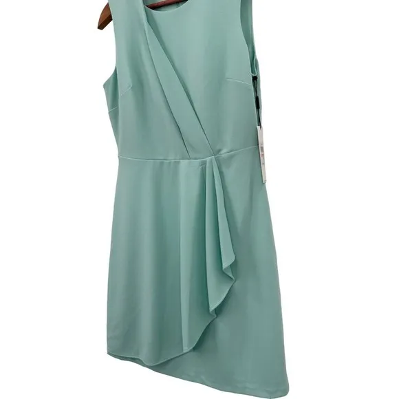 Calvin Klein 10 Drape Crepe Sheath Dress High Neck Party Wedding Guest Green New