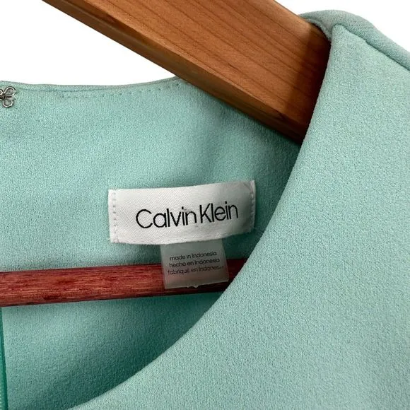 Calvin Klein 10 Drape Crepe Sheath Dress High Neck Party Wedding Guest Green New