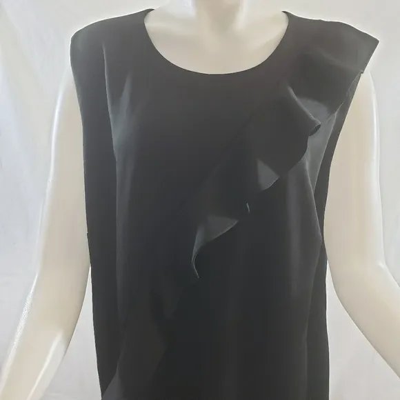 Calvin klein black scuba sleeveless ruffle dress