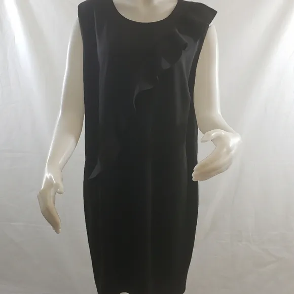 Calvin klein black scuba sleeveless ruffle dress