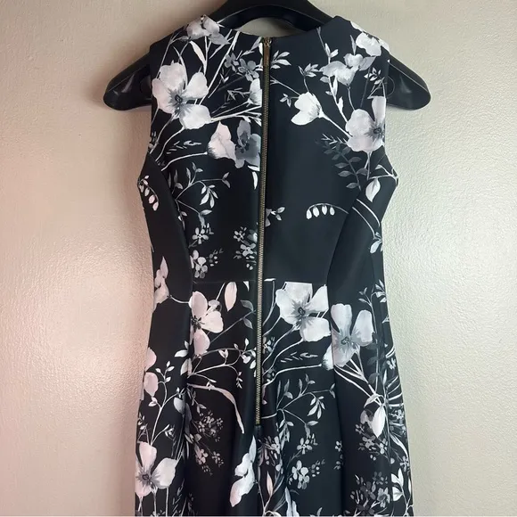 Calvin Klein Floral Black Latte Sheath Dress Sz 8