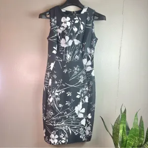 Calvin Klein Floral Black Latte Sheath Dress Sz 8