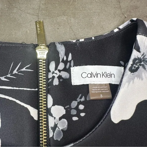 Calvin Klein Floral Black Latte Sheath Dress Sz 8