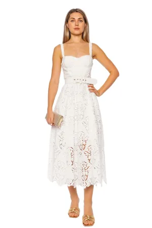 Calypso Embroidered Eyelet Belted Midi Dress