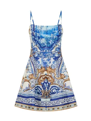 Camilla Corset Dress w/ Short Flared Skirt in Azul Adventures