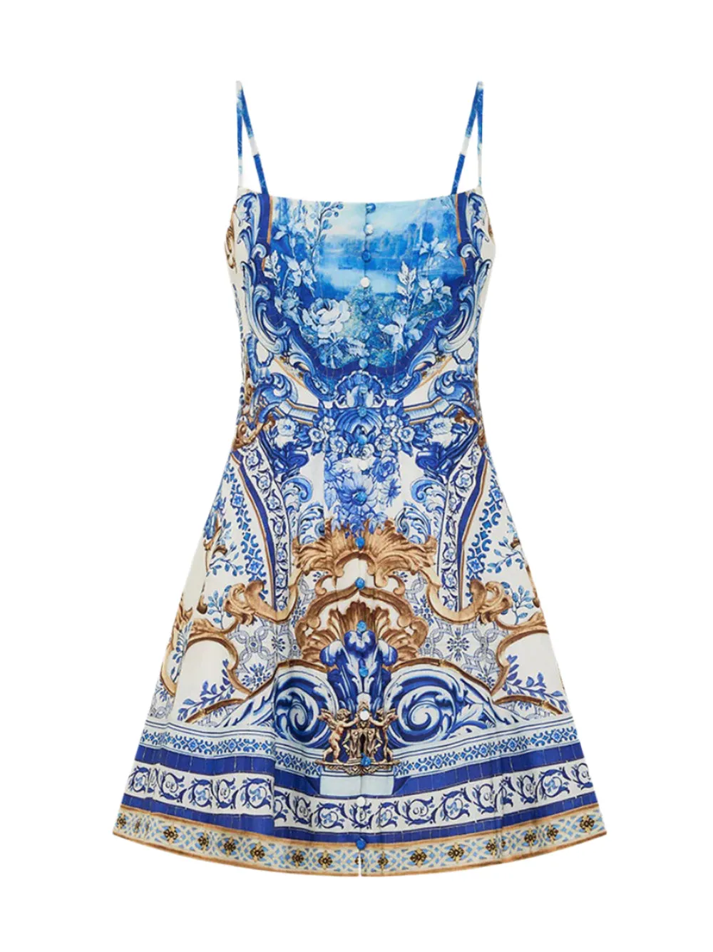 Camilla Corset Dress w/ Short Flared Skirt in Azul Adventures