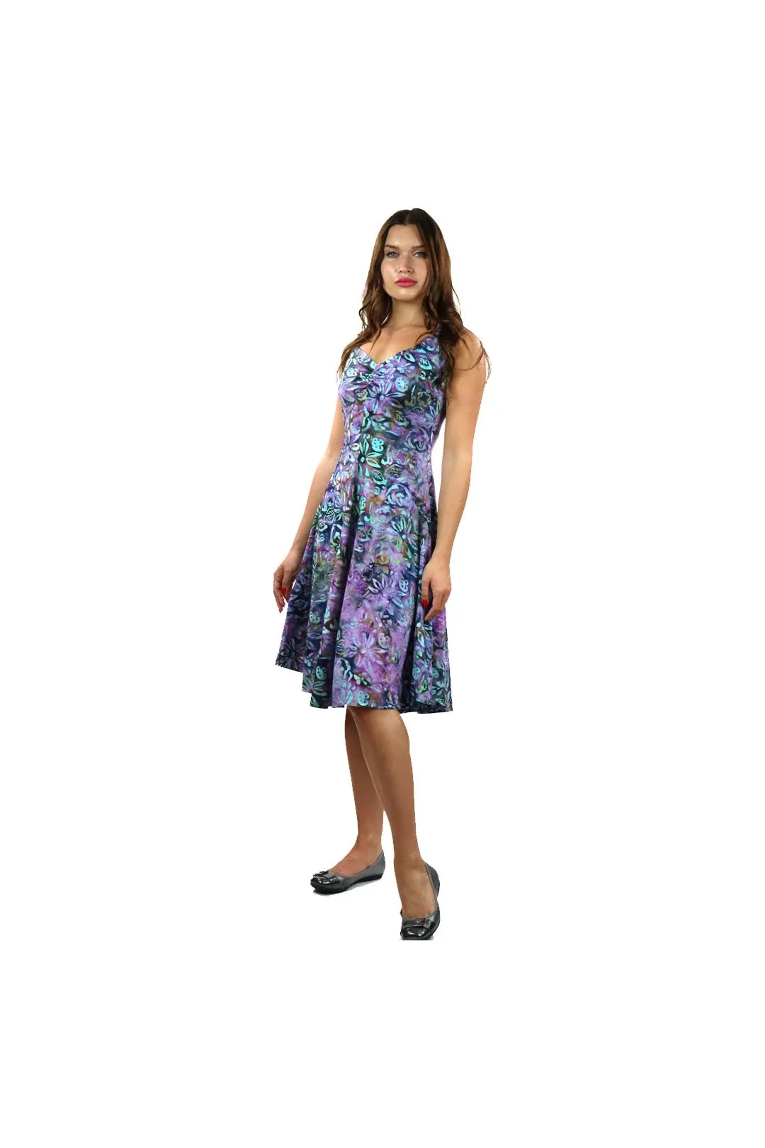 CECILE Batik Sleeveless V-Neck Flared Dress