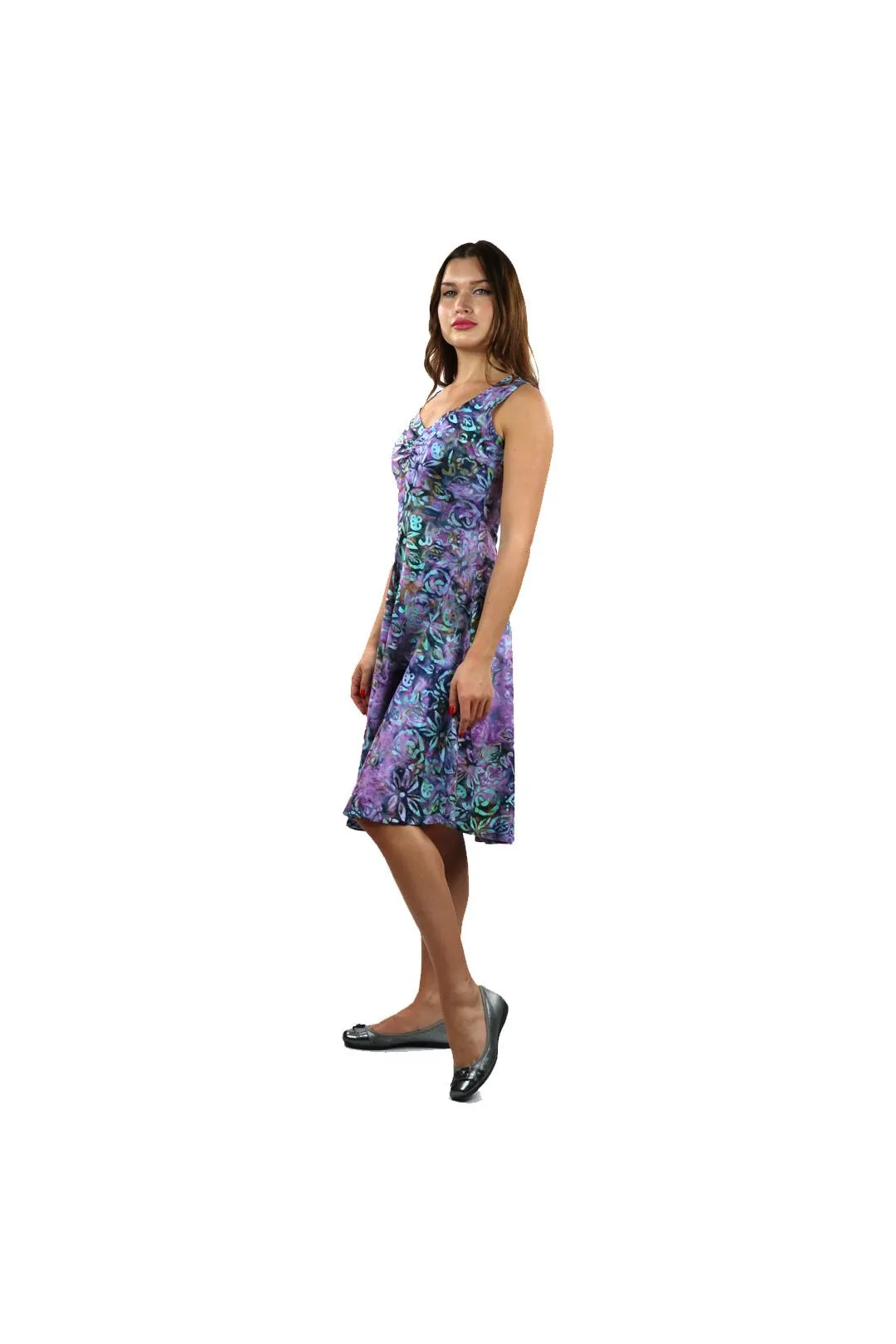 CECILE Batik Sleeveless V-Neck Flared Dress