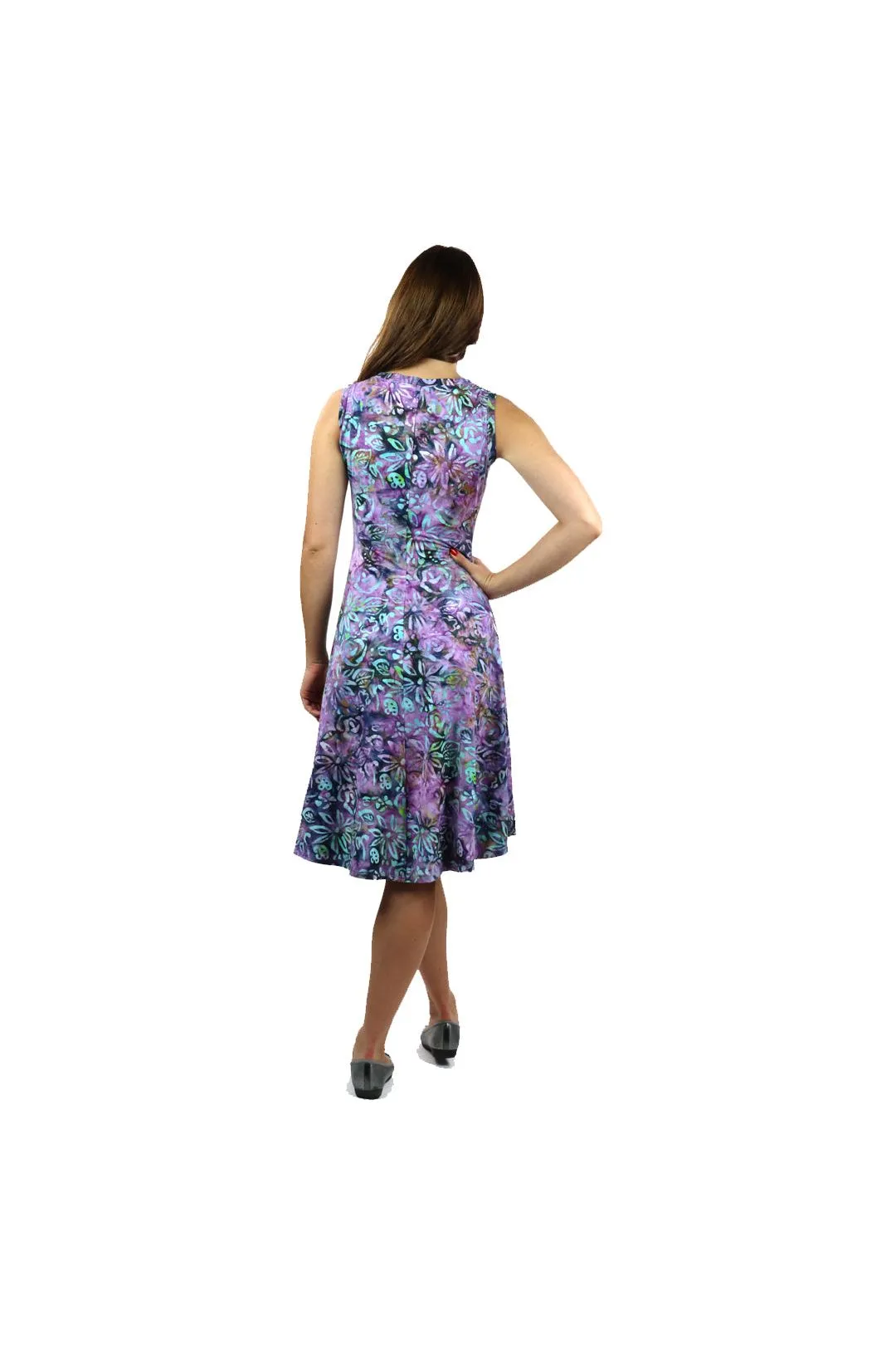 CECILE Batik Sleeveless V-Neck Flared Dress