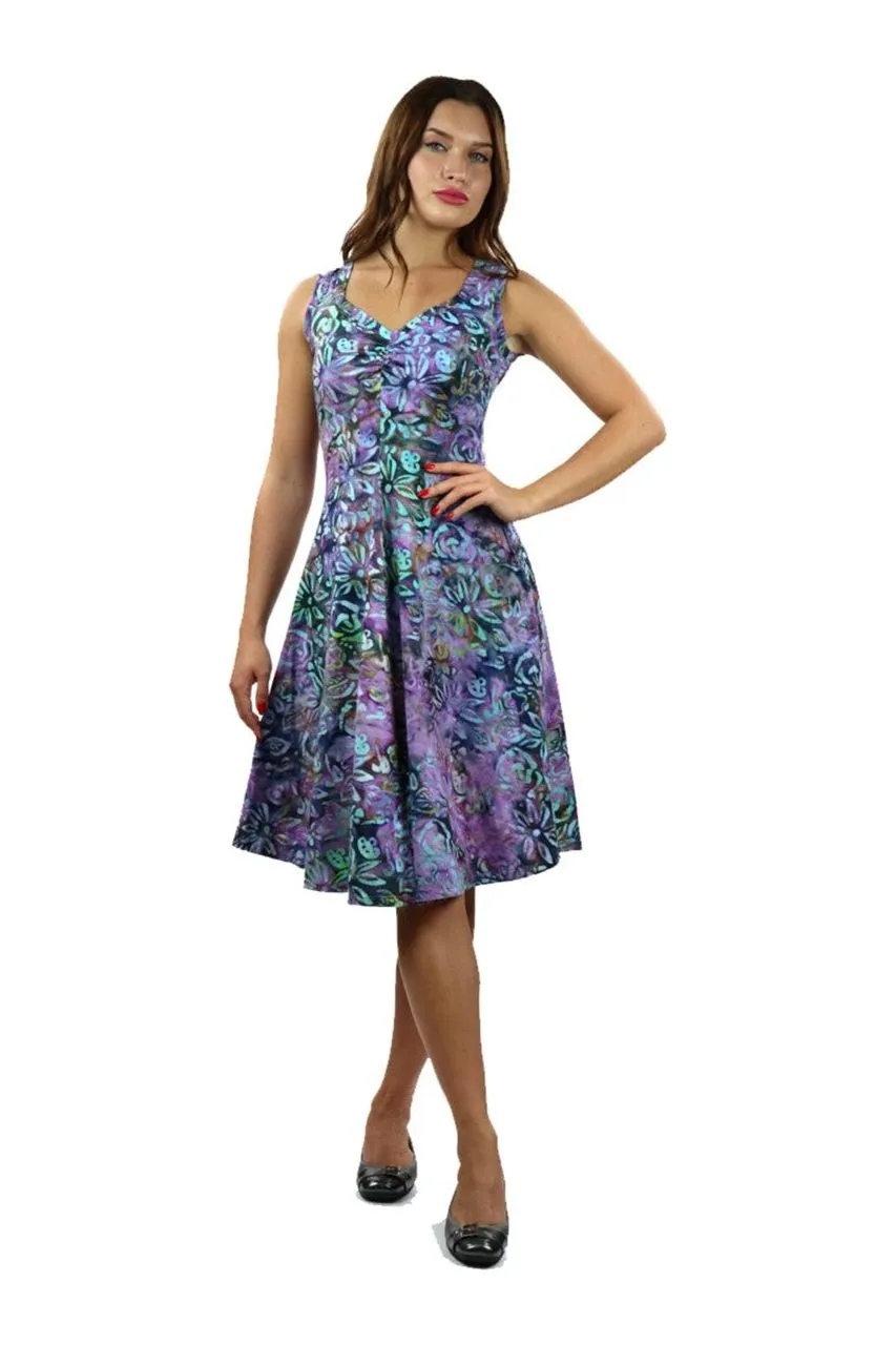 CECILE Batik Sleeveless V-Neck Flared Dress