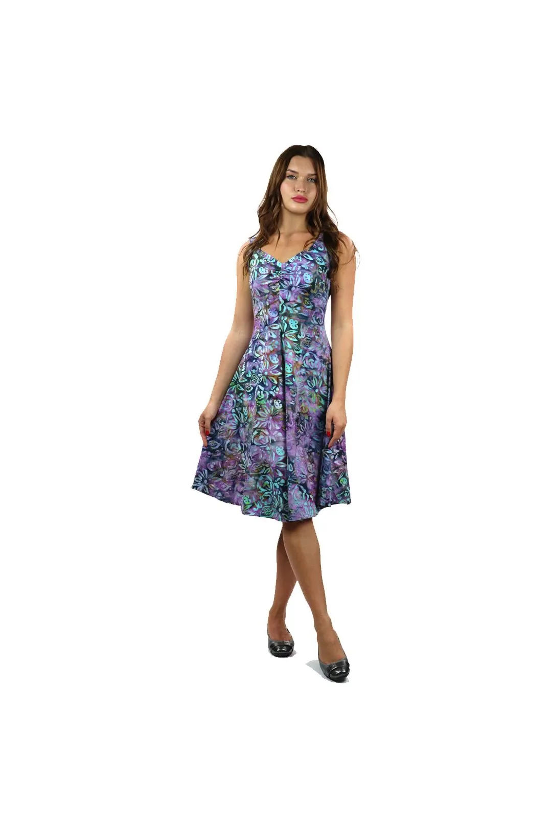 CECILE Batik Sleeveless V-Neck Flared Dress