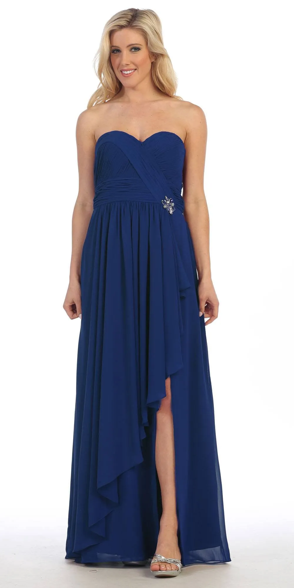 Celavie 5011 Long Strapless Chiffon Ruched A-Line Strapless Gown Corset Back