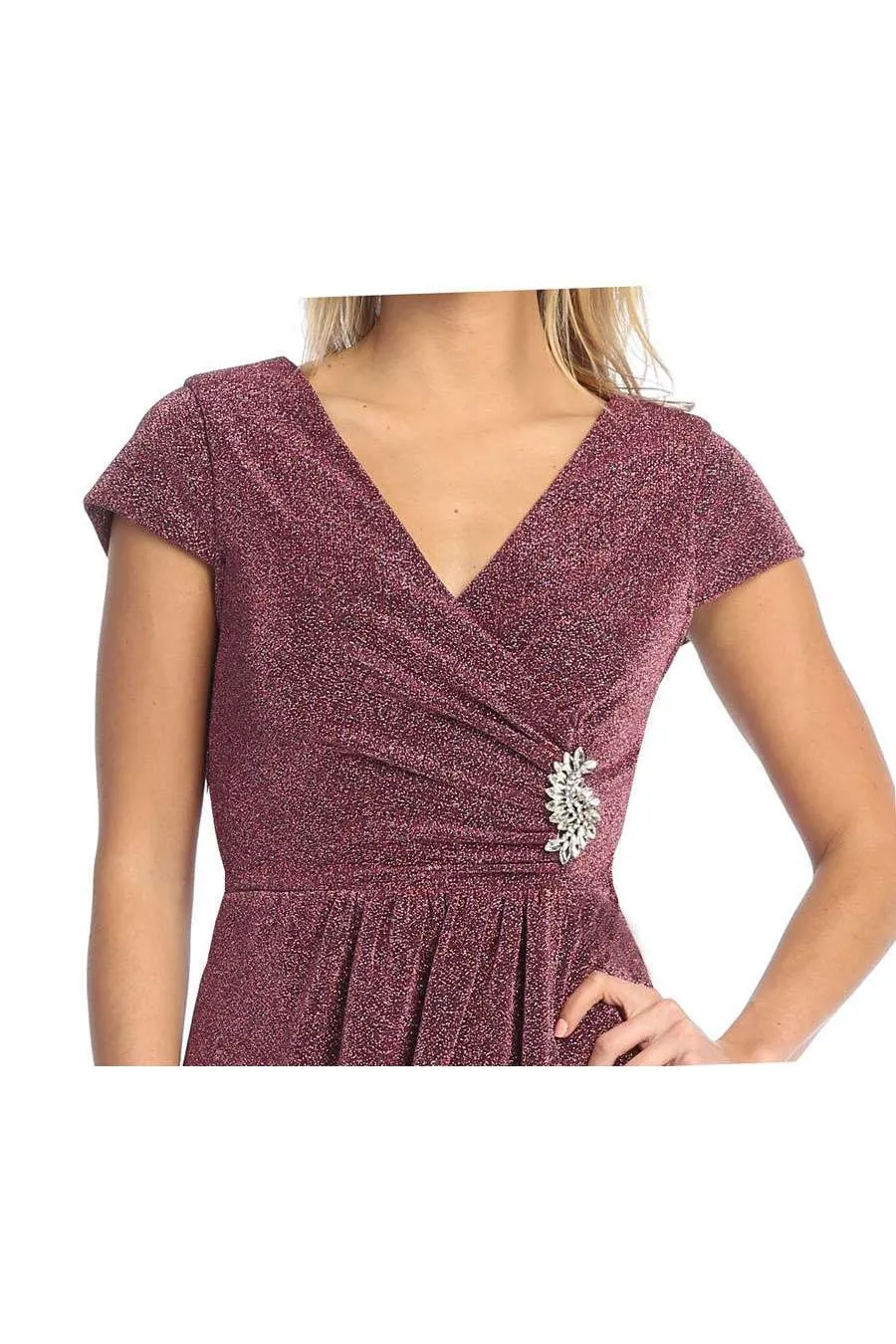 Celavie 6587-S Dress Cap Sleeves V-Neckline Knee Length Dress