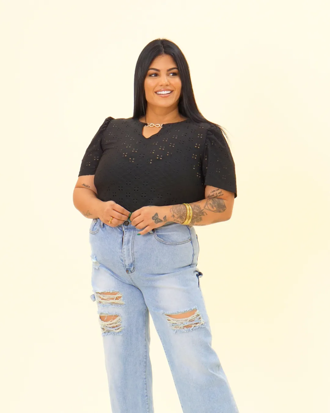 CHAIN DETAIL LACE BLOUSE