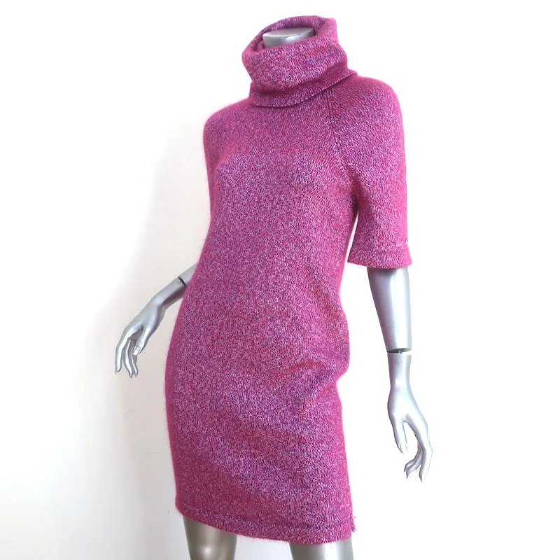 Chanel 15K Turtleneck Mini Sweater Dress Fuchsia Silk-Mohair Size 34