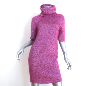 Chanel 15K Turtleneck Mini Sweater Dress Fuchsia Silk-Mohair Size 34